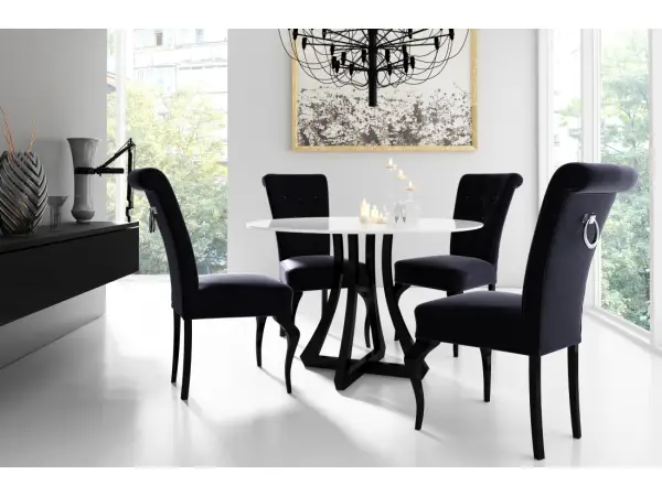 Zestaw: MERSO ORN stół okrągły biały połysk (czarna podstawa) 90 cm + 4x krzesło MERSO S63 + KOŁATKA